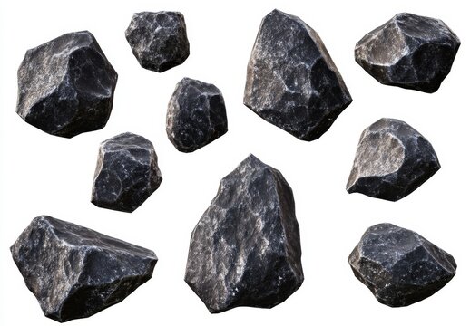 Assorted Dark Gray Rocks Isolated