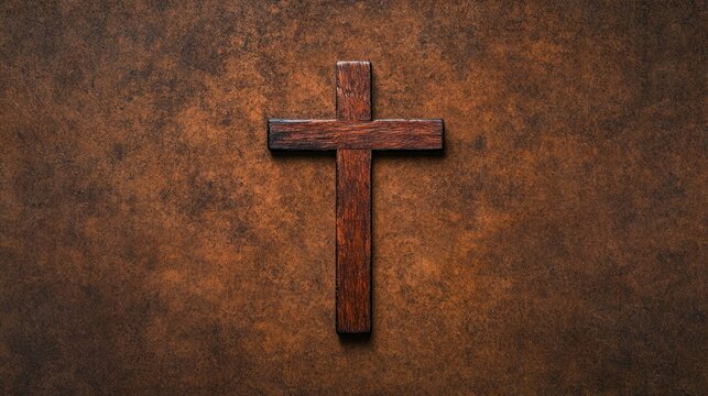 Rustic wooden cross with visible grain texture on background clipart