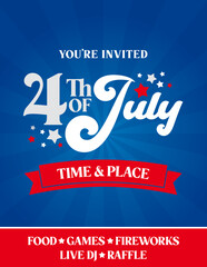 4th of July Flyer with Blue Background Stars and Stripes