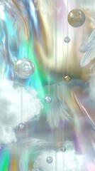 A Dreamlike Sky with Floating Orbs and Feathers