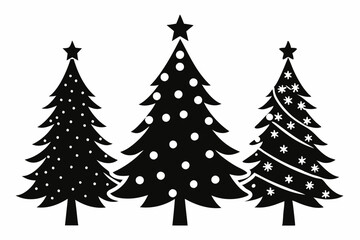 christmas tree set line art silhouette vector illustration