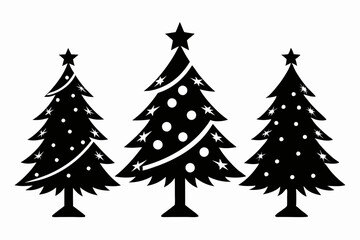 christmas tree set line art silhouette vector illustration