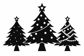 christmas tree set line art silhouette vector illustration