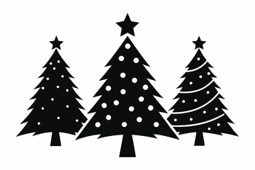 Obraz premium christmas tree set line art silhouette vector illustration