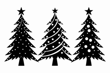 Obraz premium christmas tree set line art silhouette vector illustration