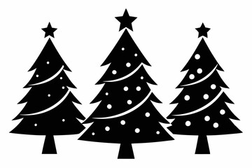 Fototapeta premium christmas tree set line art silhouette vector illustration