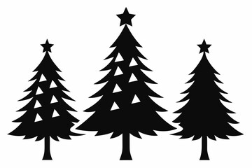 christmas tree set line art silhouette vector illustration