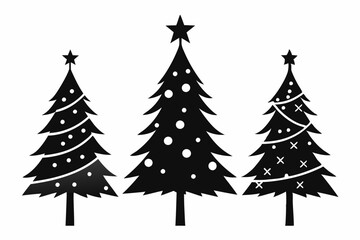 christmas tree set line art silhouette vector illustration