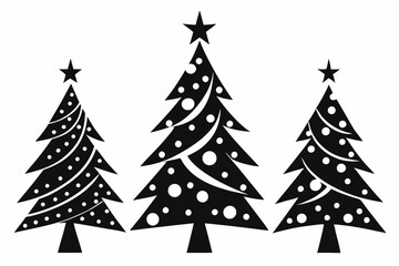 christmas tree set line art silhouette vector illustration