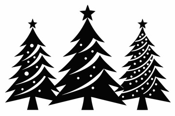 christmas tree set line art silhouette vector illustration