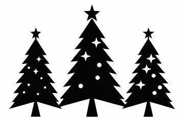 christmas tree set line art silhouette vector illustration