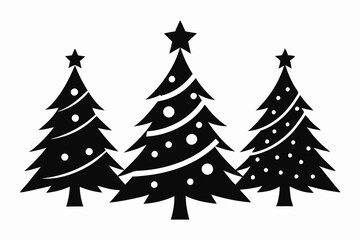 christmas tree set line art silhouette vector illustration