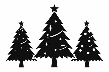christmas tree set line art silhouette vector illustration