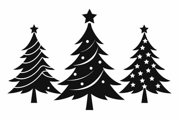 Obraz premium christmas tree set line art silhouette vector illustration