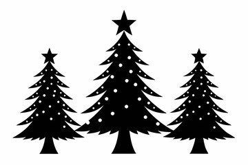 christmas tree set line art silhouette vector illustration