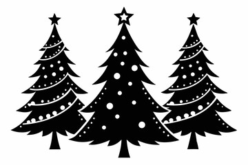 christmas tree set line art silhouette vector illustration