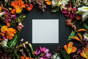 Obraz premium Floral frame featuring a square card perfect for showcasing creativity and messages