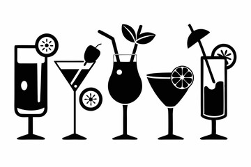 cocktail icons set line art silhouette vector illustration