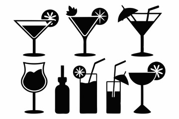 cocktail icons set line art silhouette vector illustration