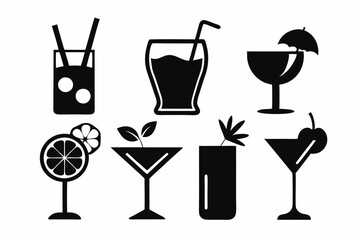 cocktail icons set line art silhouette vector illustration