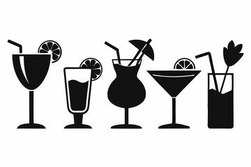 cocktail icons set line art silhouette vector illustration