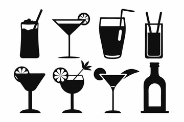 cocktail icons set line art silhouette vector illustration