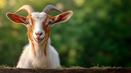 Obraz premium Two Nubian goats engaging in a playful head butting display in a lush green pasture their long ears flapping as they interact with one another capturing a charming moment in a pastoral setting