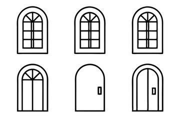 door icon set line art silhouette vector illustration