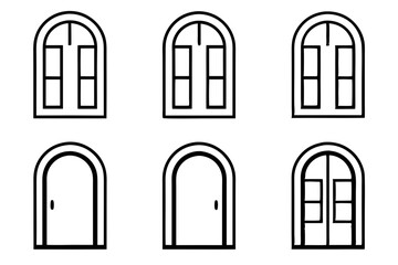 door icon set line art silhouette vector illustration