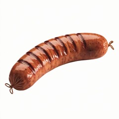Grilled Sausage with Charred Marks, Isolated on White Background.