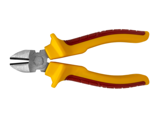 Cutting pliers with red and yellow handles isolated