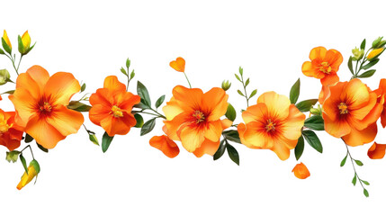 Orange flowers border isolated on white background