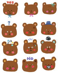 Obraz premium Doodle emoji cute bear , colorful painting texture . Bear face emotions sticker . Transparent, background .