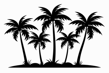 palm tree set line art silhouette vector illustration