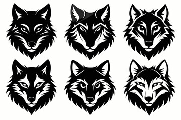 wolf head icon set line art silhouette vector illustration