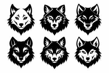 wolf head icon set line art silhouette vector illustration