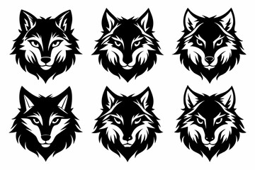 wolf head icon set line art silhouette vector illustration