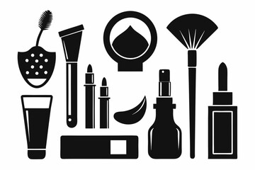 makeup icon set line art silhouette vector illustration