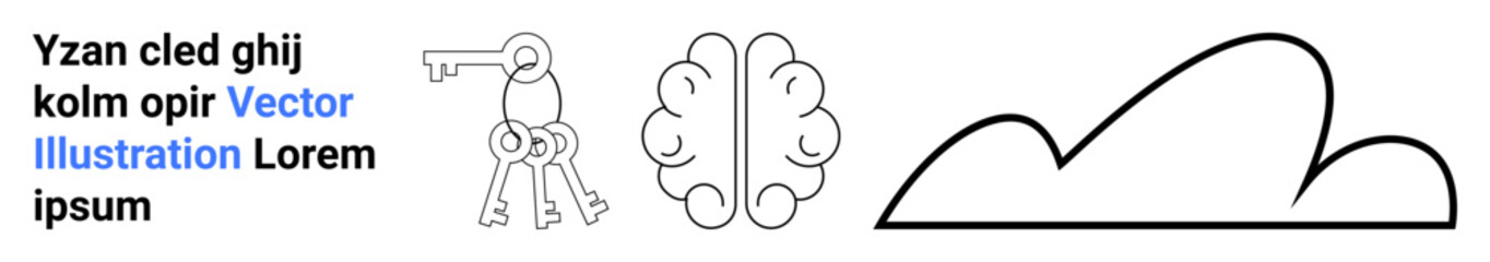 Abstract key unlocking brain symbol beside a cloud outline. Ideal for brainstorming, innovation, ideas, mental clarity, technology, security, simple landing page