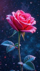 Obraz premium Cosmic rose, petals sparkle with crystal shimmer. Surreal art. Background, screensaver, wallpaper