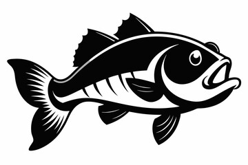 largemouth fish line art silhouette vector illustration