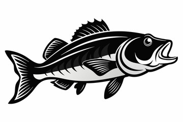 largemouth fish line art silhouette vector illustration