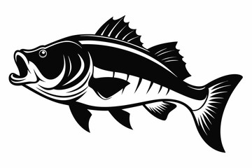 largemouth fish line art silhouette vector illustration