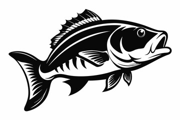 largemouth fish line art silhouette vector illustration