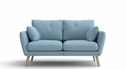A modern blue sofa with plush cushions and stylish design.