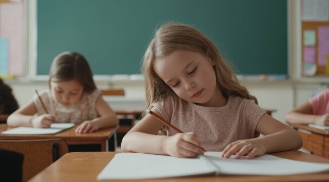 Children focused on their writing assignments in class.