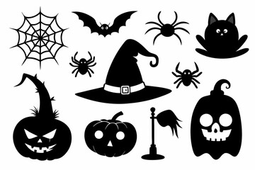 Obraz premium set of objects silhouettes for halloween elements line art silhouette vector illustration