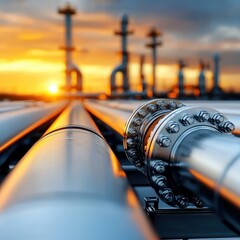 Industrial Pipelines at Sunset