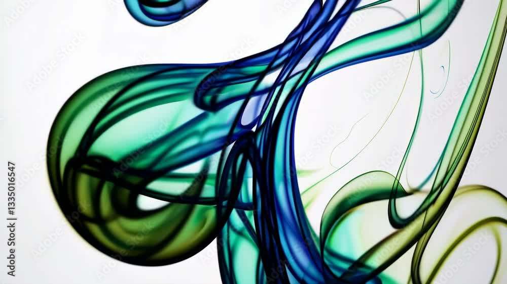 Poster abstract multicolored ink swirls in water on white, movement and flow concept