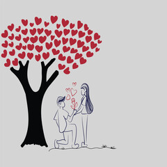 Couple with hearts flowers